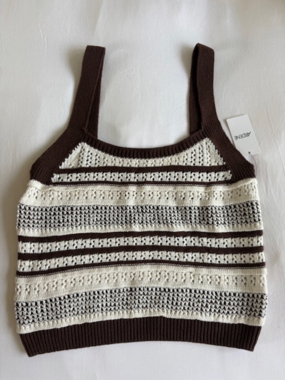 Brand New with Tags. Ardene crochet top size XS-Small Brown and Cream